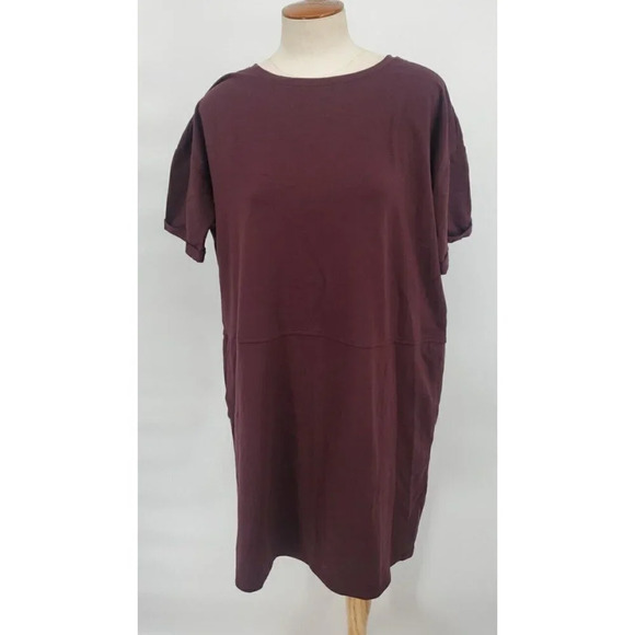 Eileen Fisher Shirt Tunic Dress Womens Brown Organic Cotton Spandex Stretch PM - Picture 1 of 11